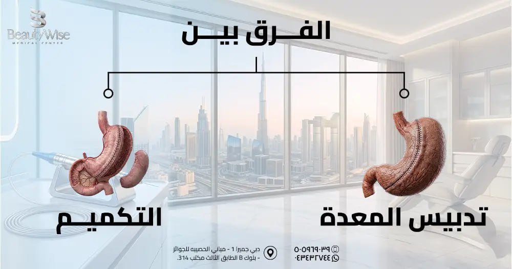 الفرق بين تدبيس المعدة وتكميم المعدة